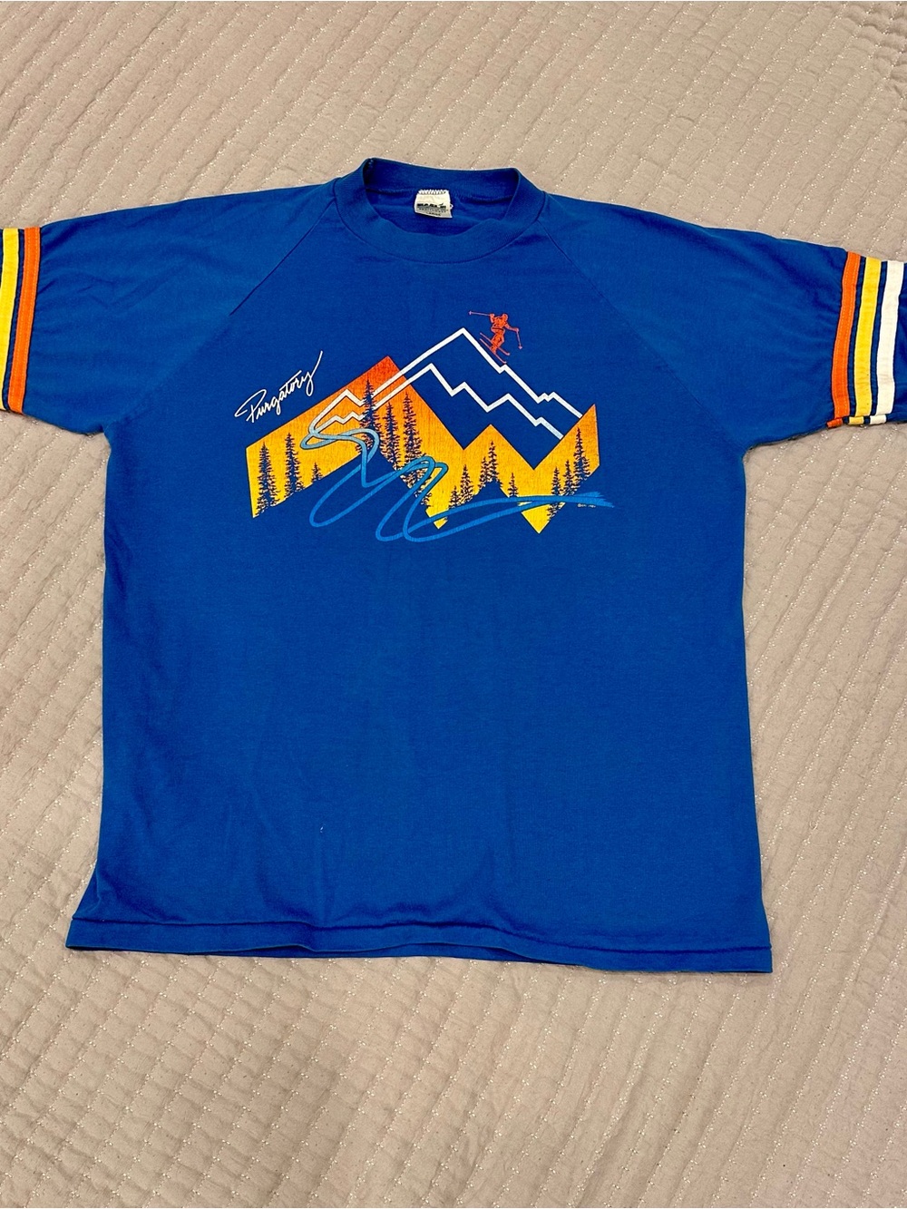 Vintage Blue Short Sleeve Tee with Mountain Graphic